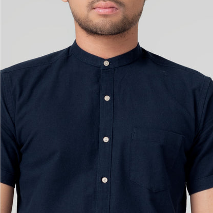 Benhill Kemeja Koko Pria Linen Polos Lengan Pendek Navy 50003-16G10