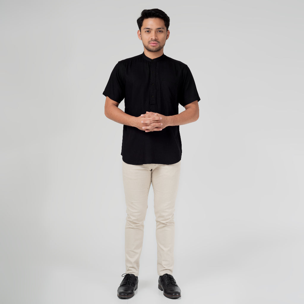 Benhill Kemeja Koko Pria Viscose  twill Polos lengan pendek 5 warna 50328