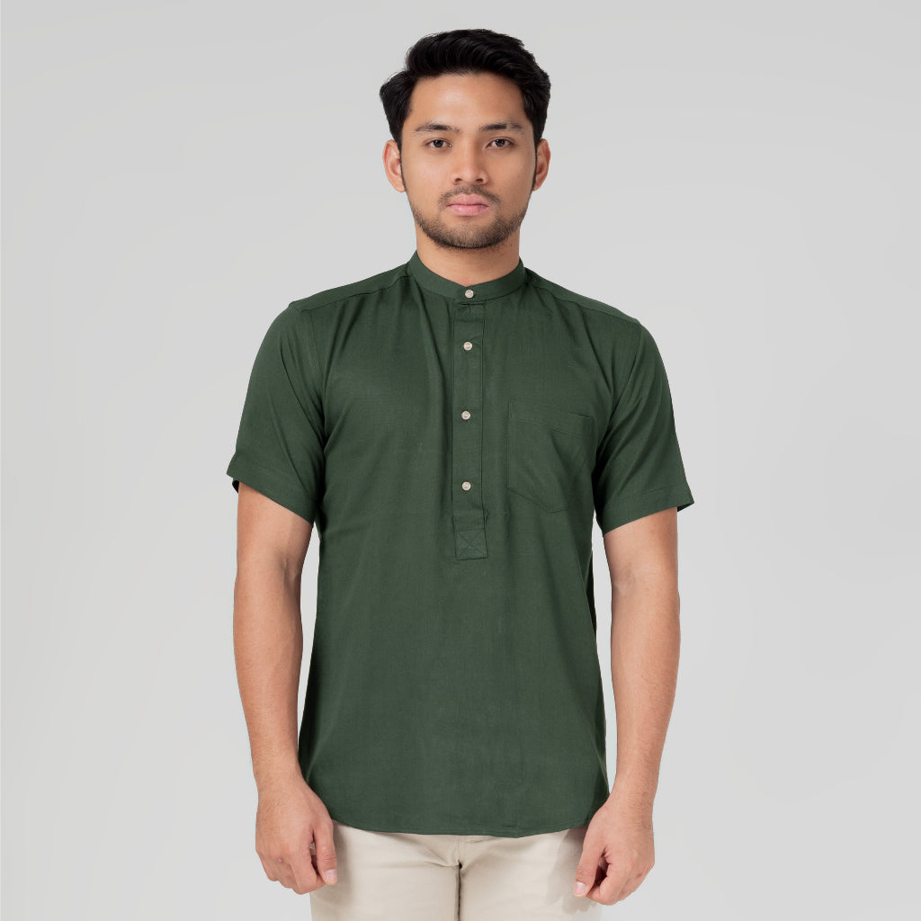 Benhill Kemeja Koko Pria Viscose  twill Polos lengan pendek 5 warna 50328