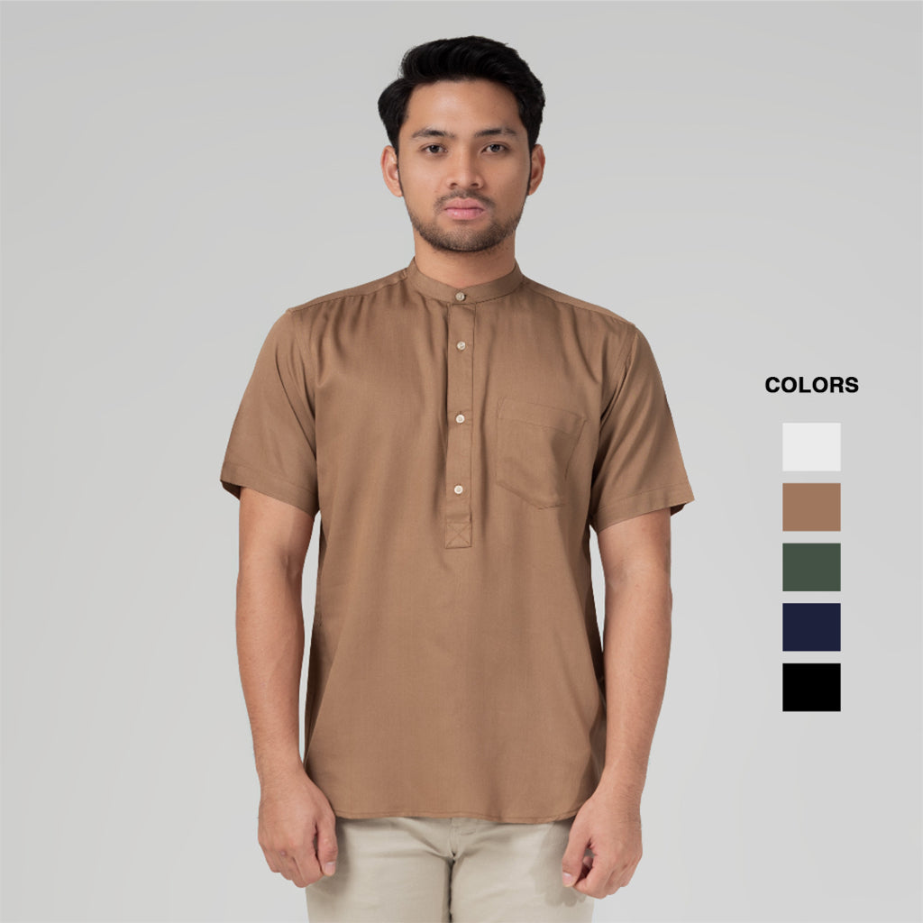 Benhill Kemeja Koko Pria Viscose  twill Polos lengan pendek 5 warna 50328