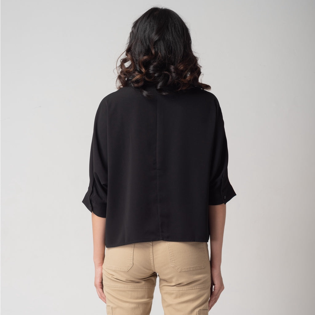 Benhill Kemeja Wanita " Sena" Tops Krah Shanghai Lengan 3/4 Black A102-2920M