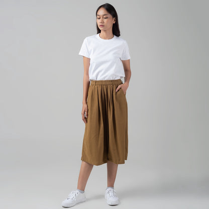Benhill Celana Wanita Cullotes  Linen  Polos Pinggang Karet Caramel Brown 924-16595