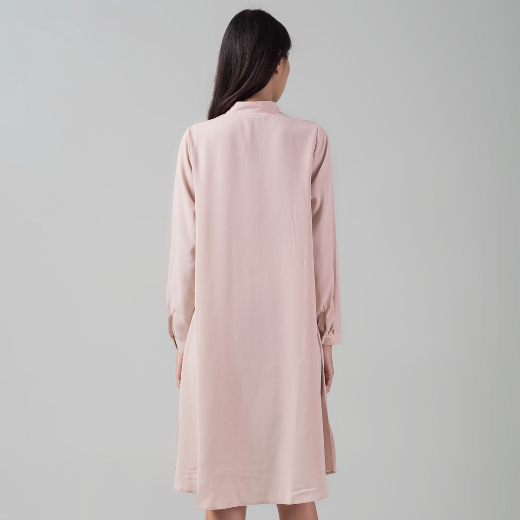 Benhill Kemeja "Hee soo" Tunik Dress Wanita Krah Shanghai Lengan Panjang Pink 274A-39487