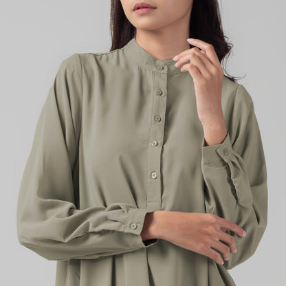 Benhill Kemeja "Hee soo" Tunik Dress Wanita Krah Shanghai Lengan Panjang Olive 912-29787