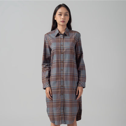 Benhill Kemeja Tunik Flannel Wanita Kotak Coklat 1161-11535