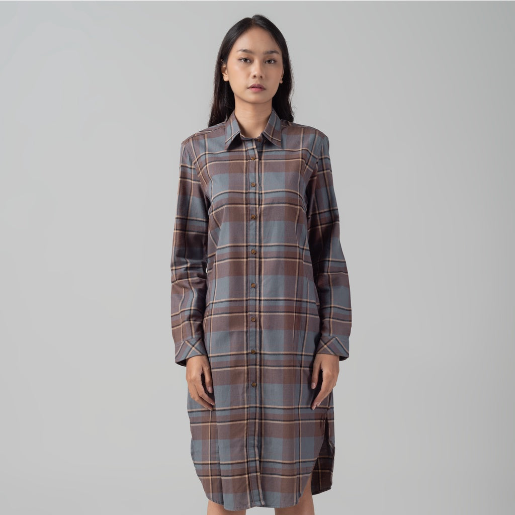 Benhill Kemeja Tunik Flannel Wanita Kotak Coklat 1161-11535