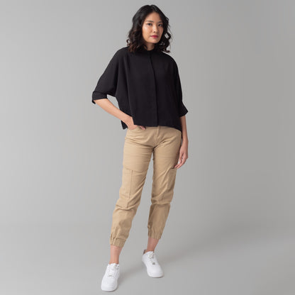 Benhill Kemeja Wanita " Sena" Tops Krah Shanghai Lengan 3/4 Black A102-2920M