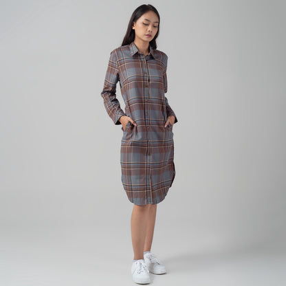 Benhill Kemeja Tunik Flannel Wanita Kotak Coklat 1161-11535