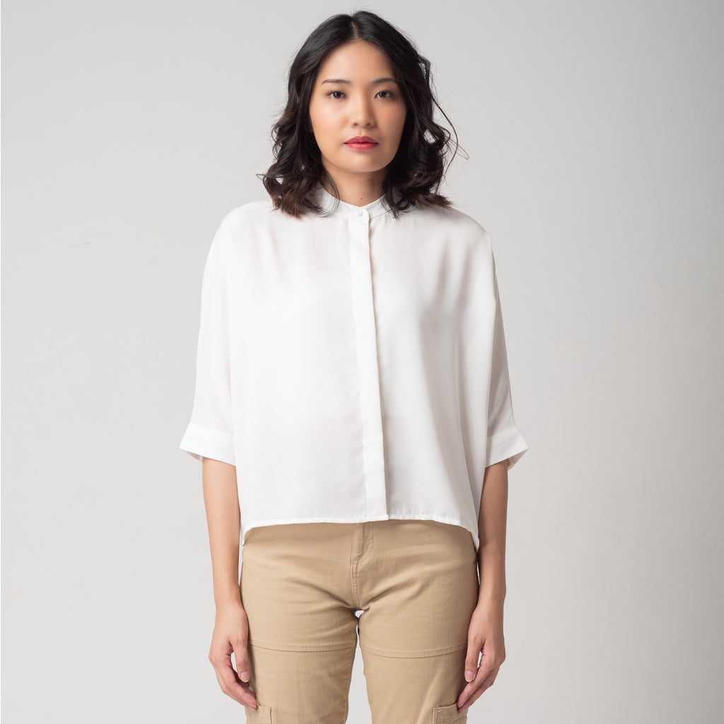 Benhill Kemeja Wanita " Sena" Tops Krah Shanghai Lengan 3/4 White  A101-2910M