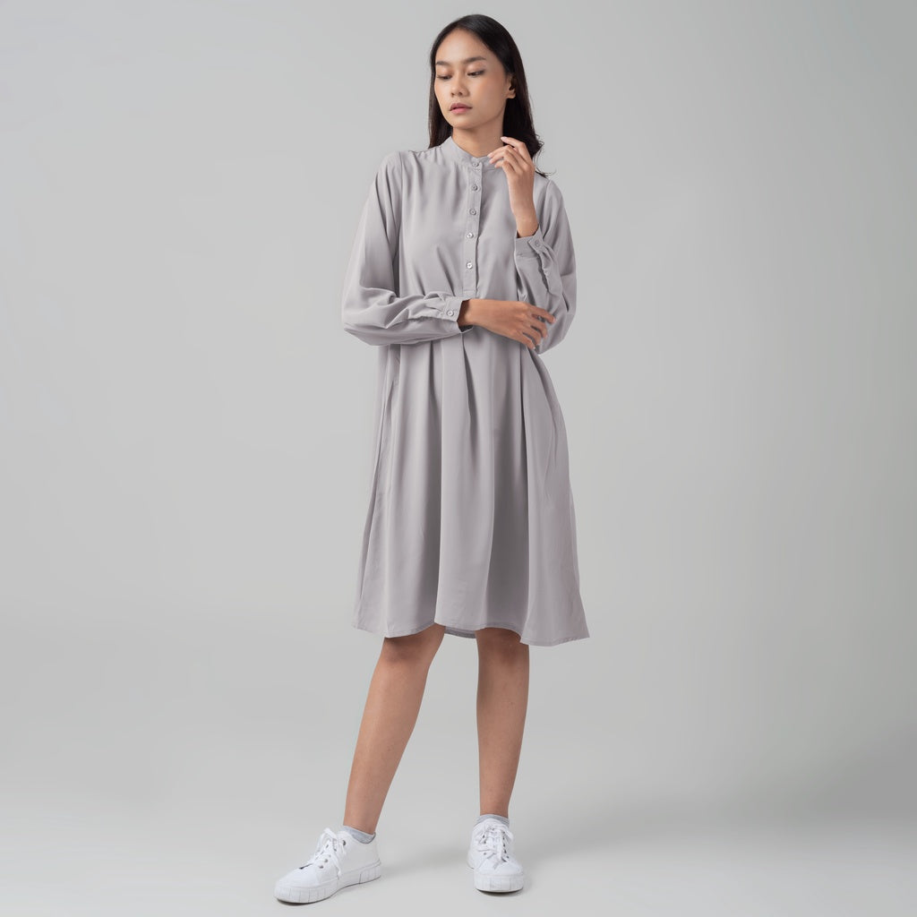 Benhill Kemeja "Hee soo" Tunik Dress Wanita Krah Shanghai Lengan Panjang Grey 911-29887
