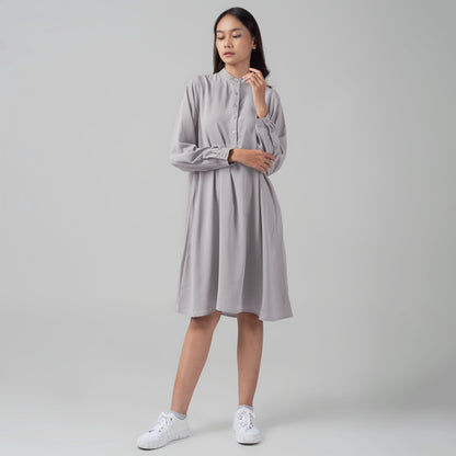 Benhill Kemeja "Hee soo" Tunik Dress Wanita Krah Shanghai Lengan Panjang Grey 911-29887