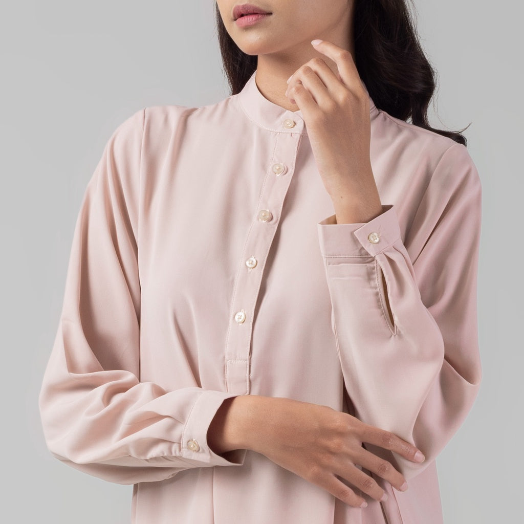 Benhill Kemeja "Hee soo" Tunik Dress Wanita Krah Shanghai Lengan Panjang Pink 274A-39487