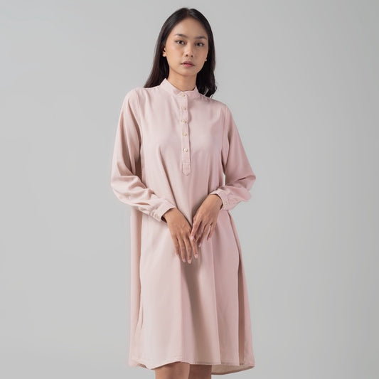 Benhill Kemeja "Hee soo" Tunik Dress Wanita Krah Shanghai Lengan Panjang Pink 274A-39487