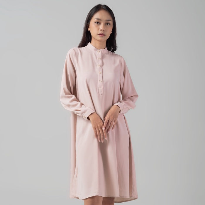 Benhill Kemeja "Hee soo" Tunik Dress Wanita Krah Shanghai Lengan Panjang Pink 274A-39487