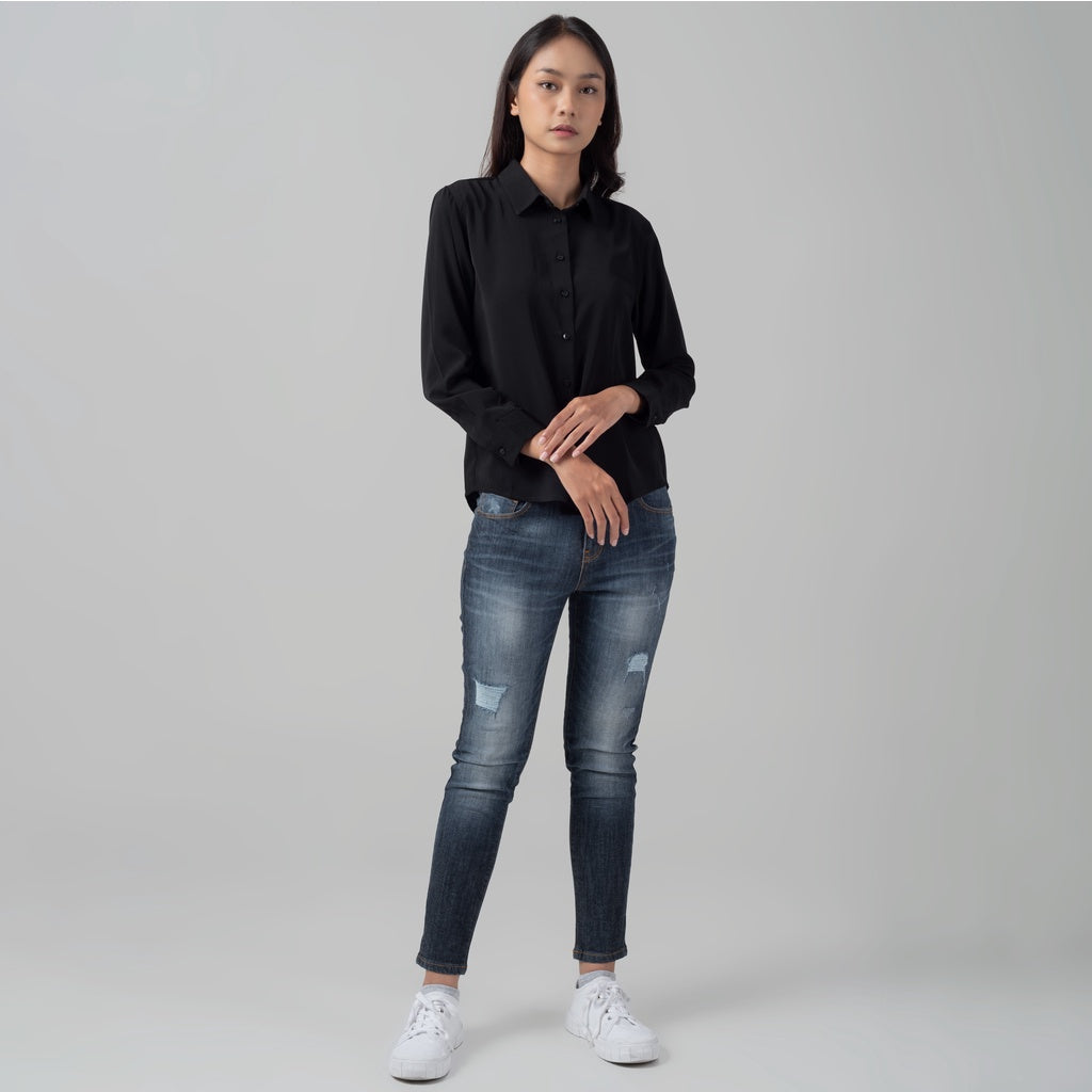 Benhill Kemeja Wanita " Mina" Tops Lengan Panjang Black 995-2920O
