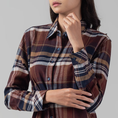 Benhill Kemeja Tunik Flannel Wanita Kotak Coklat 1163-11535