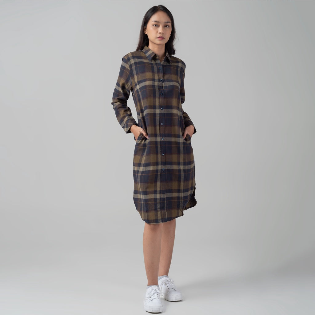 Benhill Kemeja Tunik Flannel Wanita Kotak Coklat 1162-11535