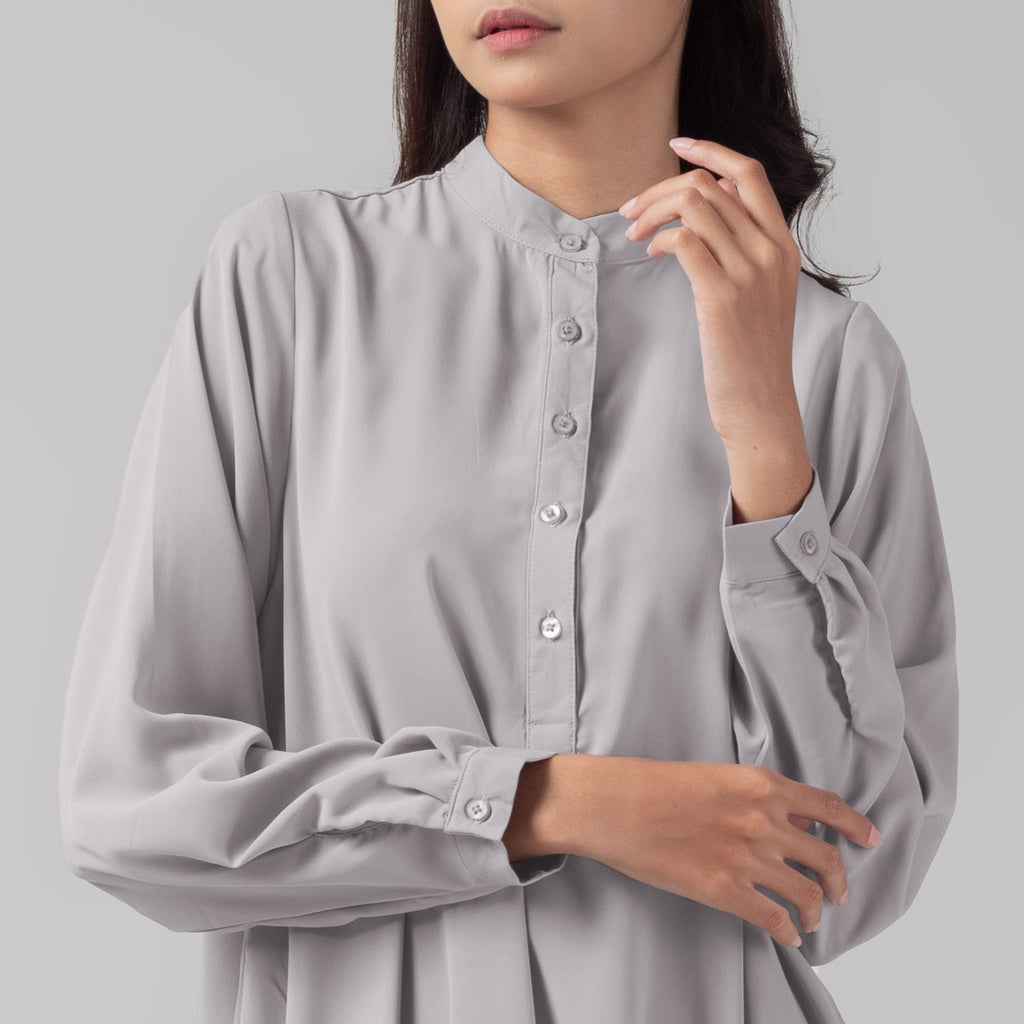 Benhill Kemeja "Hee soo" Tunik Dress Wanita Krah Shanghai Lengan Panjang Grey 911-29887