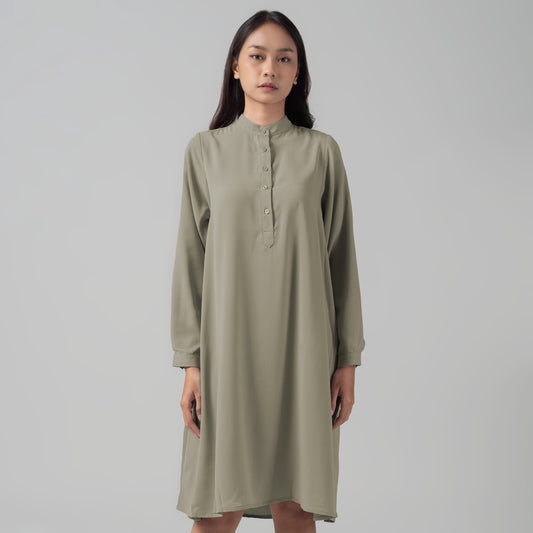 Benhill Kemeja "Hee soo" Tunik Dress Wanita Krah Shanghai Lengan Panjang Olive 912-29787