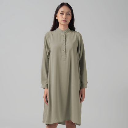 Benhill Kemeja "Hee soo" Tunik Dress Wanita Krah Shanghai Lengan Panjang Olive 912-29787