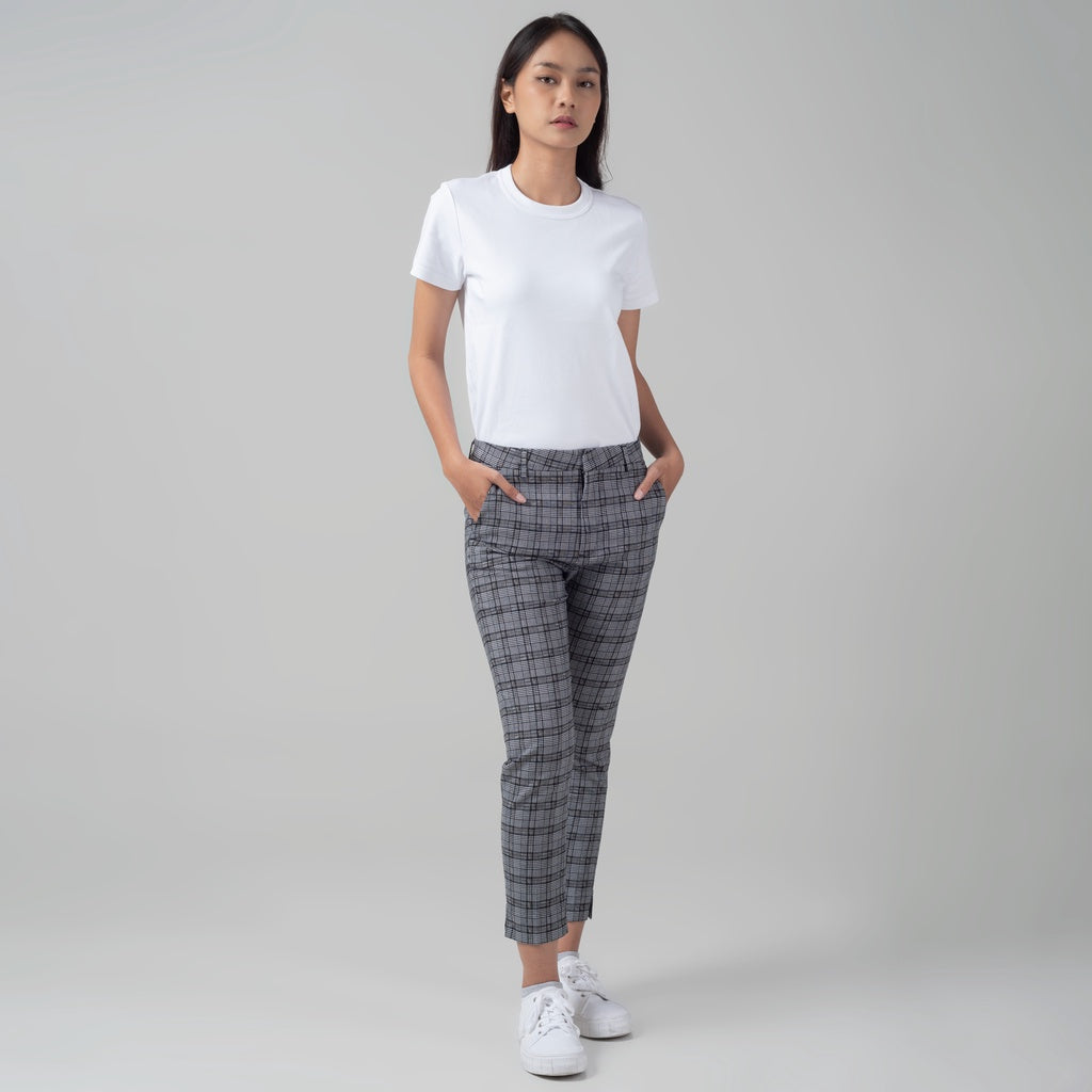 Benhill Celana Tartan Wanita "Narae"  Plaid Pants Kotak Grey 262-32282