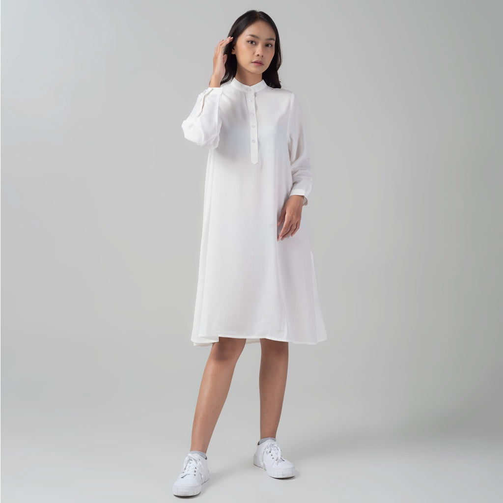 Benhill Kemeja "Hee soo" Tunik Dress Wanita Krah Shanghai Lengan Panjang White 910-39187