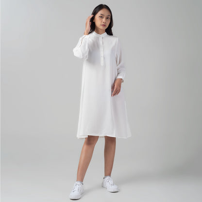 Benhill Kemeja "Hee soo" Tunik Dress Wanita Krah Shanghai Lengan Panjang White 910-39187