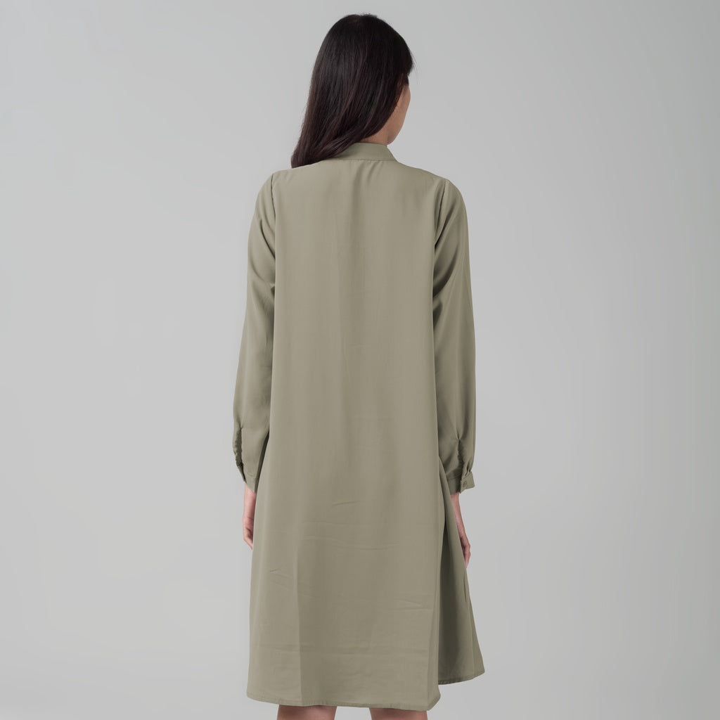 Benhill Kemeja "Hee soo" Tunik Dress Wanita Krah Shanghai Lengan Panjang Olive 912-29787