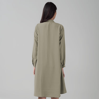 Benhill Kemeja "Hee soo" Tunik Dress Wanita Krah Shanghai Lengan Panjang Olive 912-29787