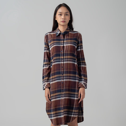 Benhill Kemeja Tunik Flannel Wanita Kotak Coklat 1163-11535