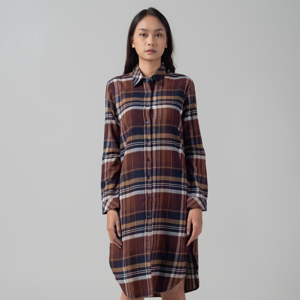 Benhill Kemeja Tunik Flannel Wanita Kotak Coklat 1163-11535