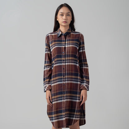 Benhill Kemeja Tunik Flannel Wanita Kotak Coklat 1163-11535