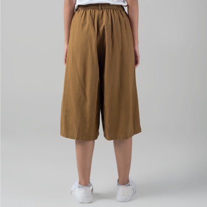 Benhill Celana Wanita Cullotes  Linen  Polos Pinggang Karet Caramel Brown 924-16595