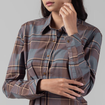 Benhill Kemeja Tunik Flannel Wanita Kotak Coklat 1161-11535