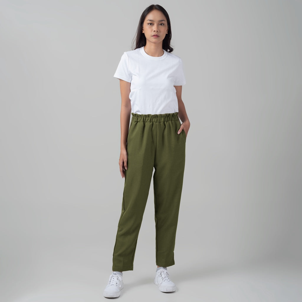 Benhill "Choe" Celana Bahan Wanita High Waist Hijau Army 983-29774