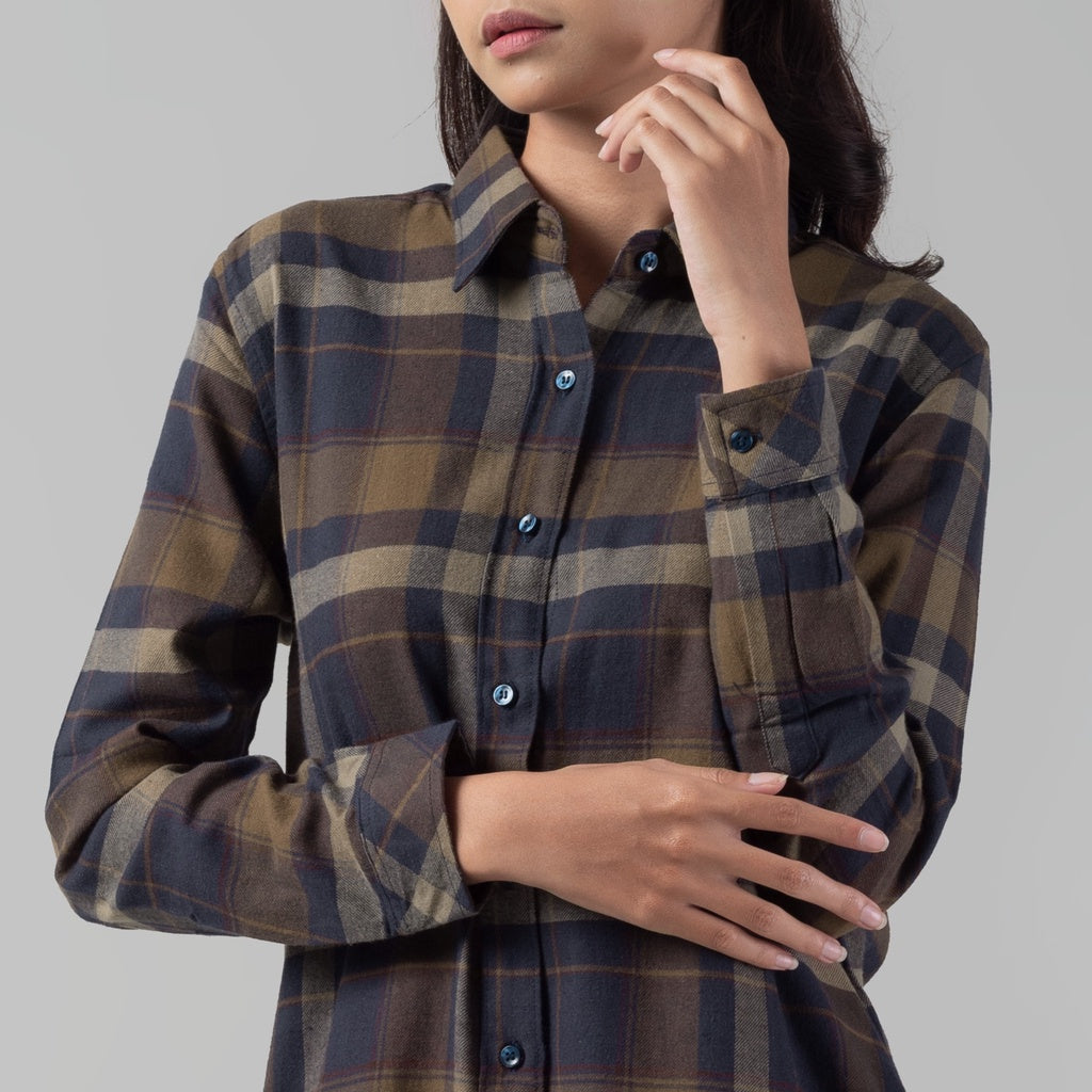 Benhill Kemeja Tunik Flannel Wanita Kotak Coklat 1162-11535