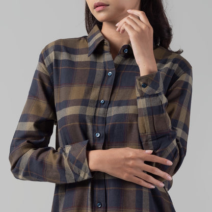 Benhill Kemeja Tunik Flannel Wanita Kotak Coklat 1162-11535