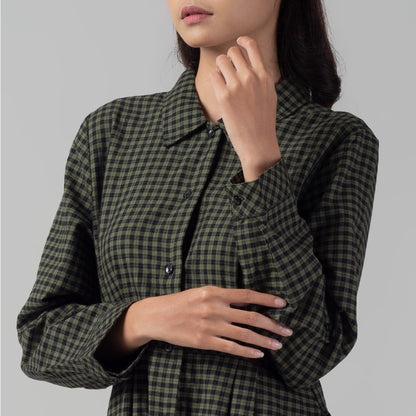 Benhill Gamis Wanita Flannel Lengan Panjang Kotak Hijau 1158-11H30