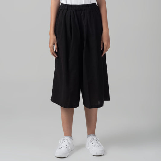 Benhill Celana Wanita Cullotes  Linen  Polos Pinggang Karet Black 937-16295