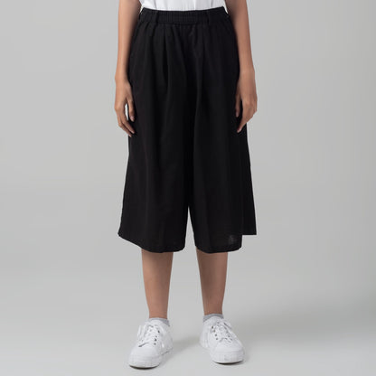 Benhill Celana Wanita Cullotes  Linen  Polos Pinggang Karet Black 937-16295