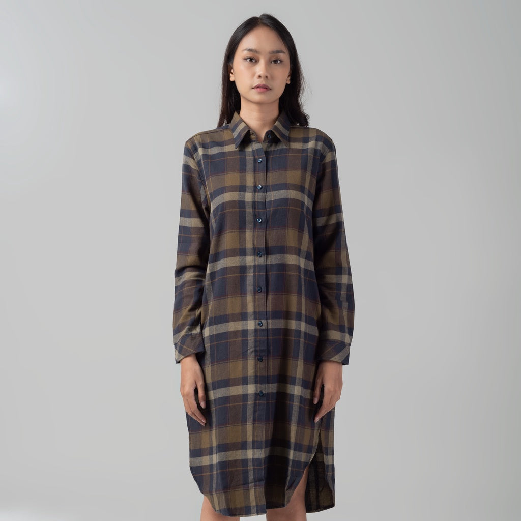 Benhill Kemeja Tunik Flannel Wanita Kotak Coklat 1162-11535