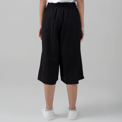 Benhill Celana Wanita Cullotes  Linen  Polos Pinggang Karet Black 937-16295