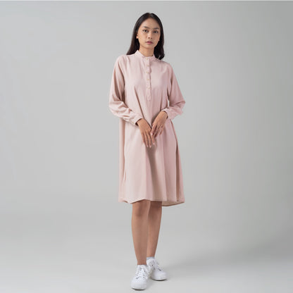 Benhill Kemeja "Hee soo" Tunik Dress Wanita Krah Shanghai Lengan Panjang Pink 274A-39487