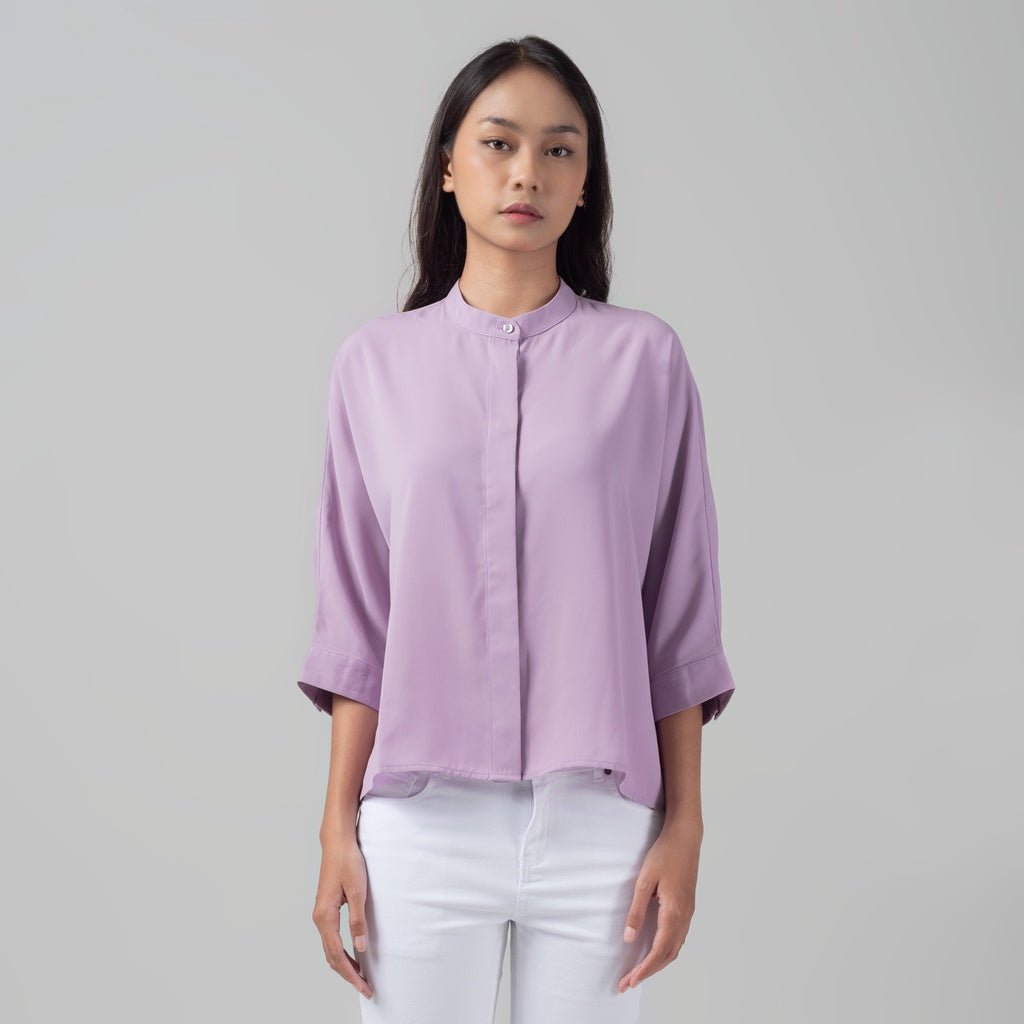 Benhill Kemeja Wanita " Sena" Tops Krah Shanghai Lengan Panjang Purple A105-2980M