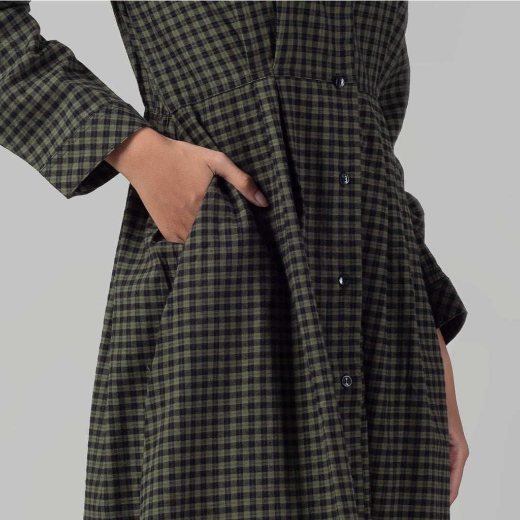 Benhill Gamis Wanita Flannel Lengan Panjang Kotak Hijau 1158-11H30