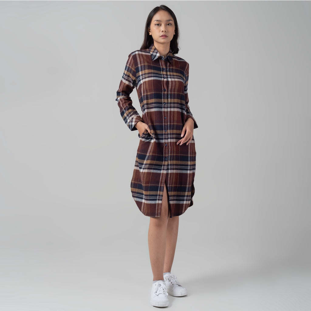 Benhill Kemeja Tunik Flannel Wanita Kotak Coklat 1163-11535