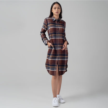 Benhill Kemeja Tunik Flannel Wanita Kotak Coklat 1163-11535