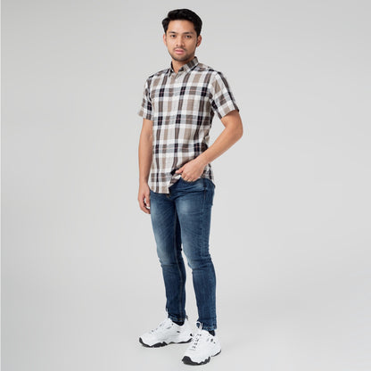 Benhill Kemeja Pria Herringbone Lengan Pendek Kotak Coklat 29427-11534