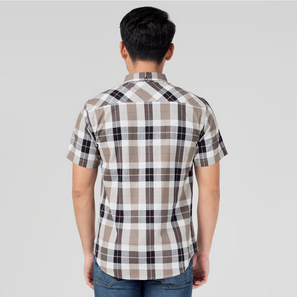 Benhill Kemeja Pria Herringbone Lengan Pendek Kotak Coklat 29427-11534