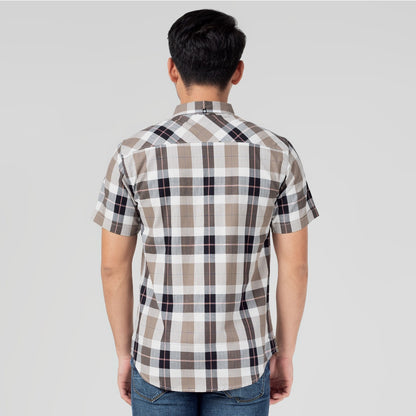 Benhill Kemeja Pria Herringbone Lengan Pendek Kotak Coklat 29427-11534